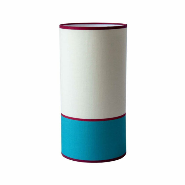 Abat-jour en tissu format tube collection Massara couleur bleu turquoise et blanc