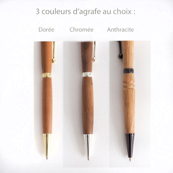 couleur des agrafes des stylos en bois