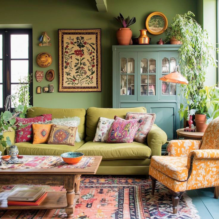 la décoration intérieure maximaliste mixe couleurs, motifs et objets de décoration de styles différents