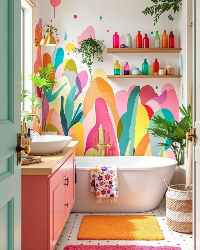 la décoration intérieure maximaliste s'adapte aussi aux salles de bain